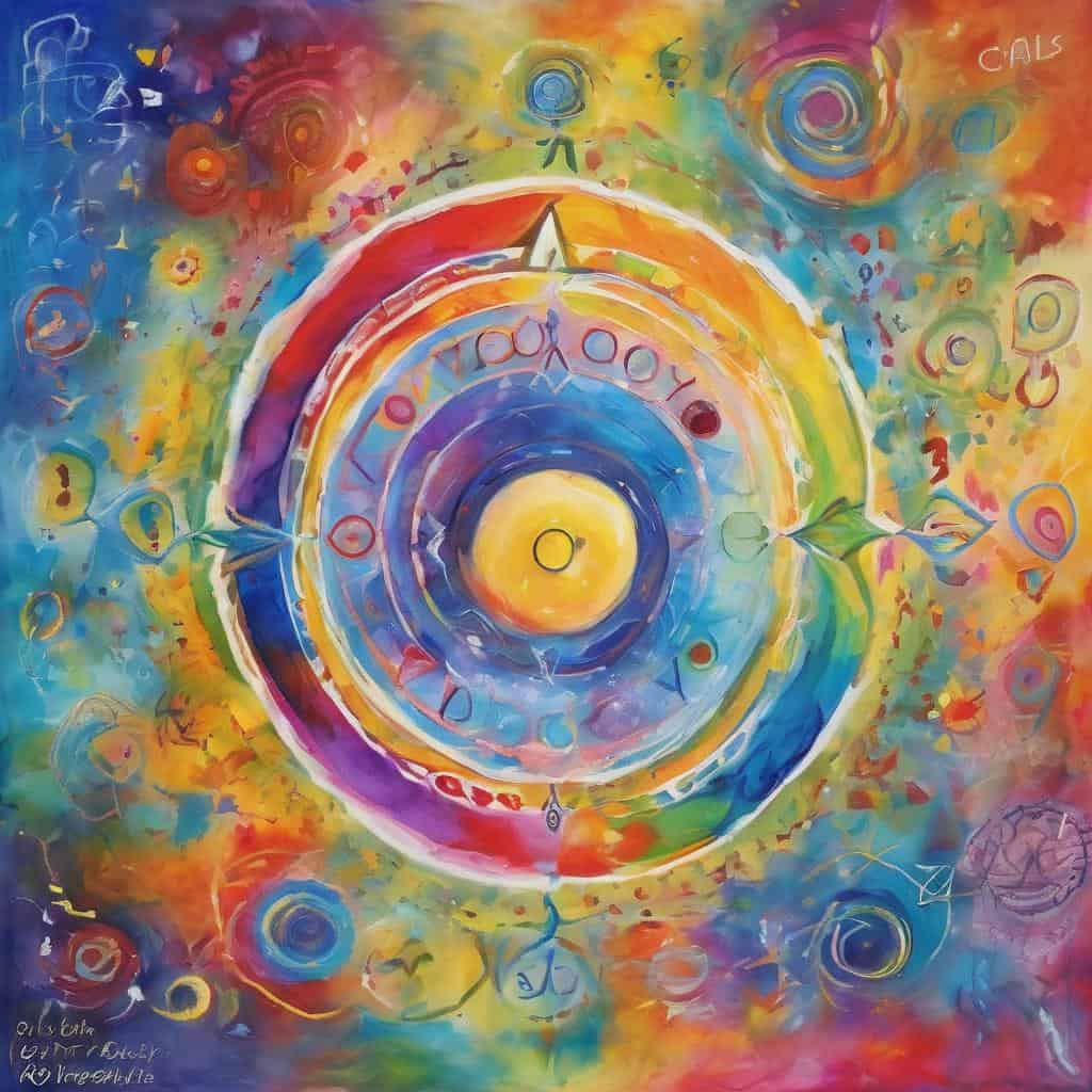 Ζωγραφιά με πολύχρωμο κυκλικό αφηρημένο σχέδιο, συμβολίζει την αλλαγή μέσω συνηθειών και θετική ενέργεια.